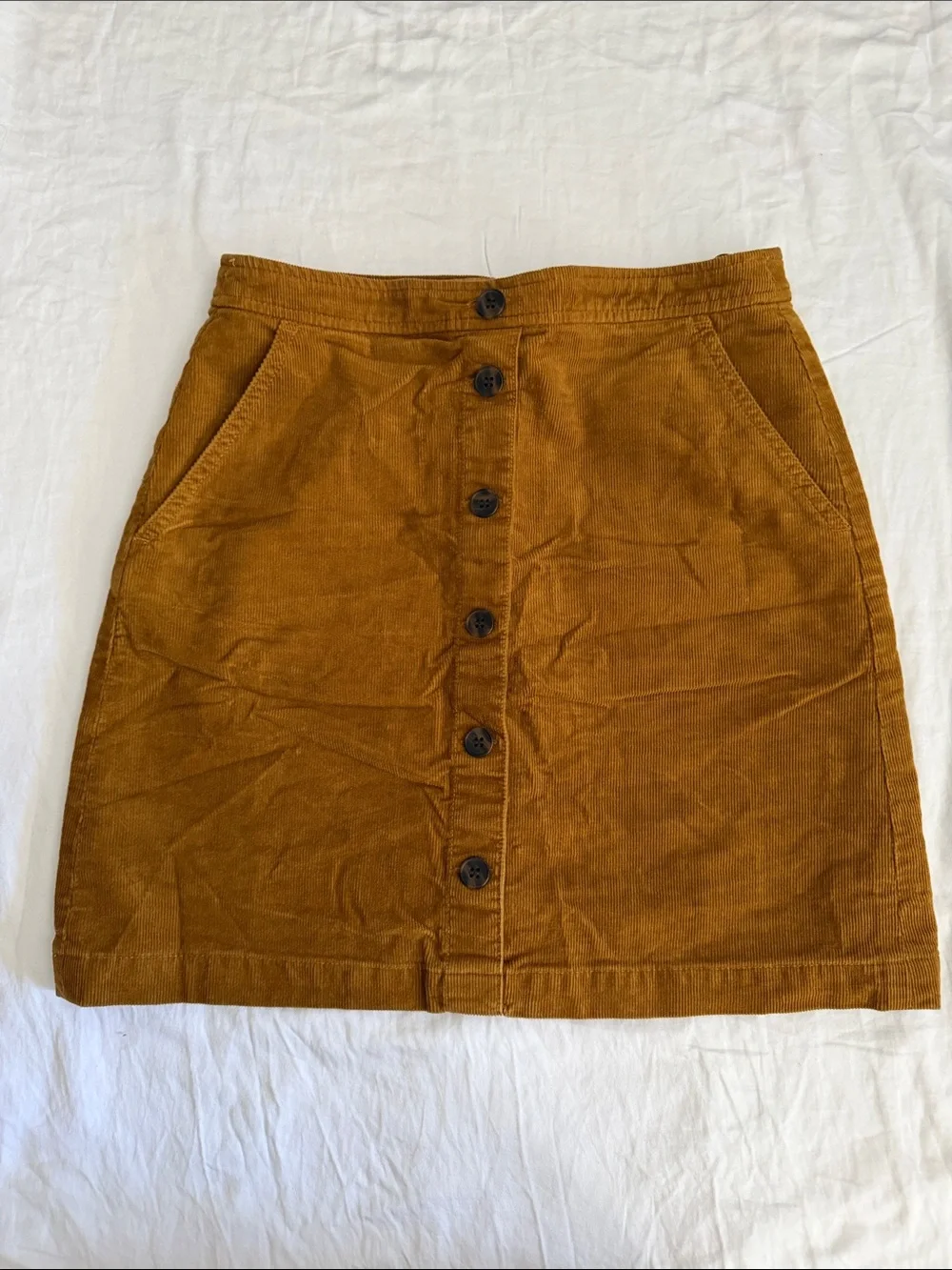 J. Crew Button-Front Corduroy Mini Skirt in Rust Brown